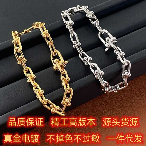 designer seiko high edition s925 silver tiffay bamboo joint horseshoe buckle net red 18k rose gold bracelet female, Black